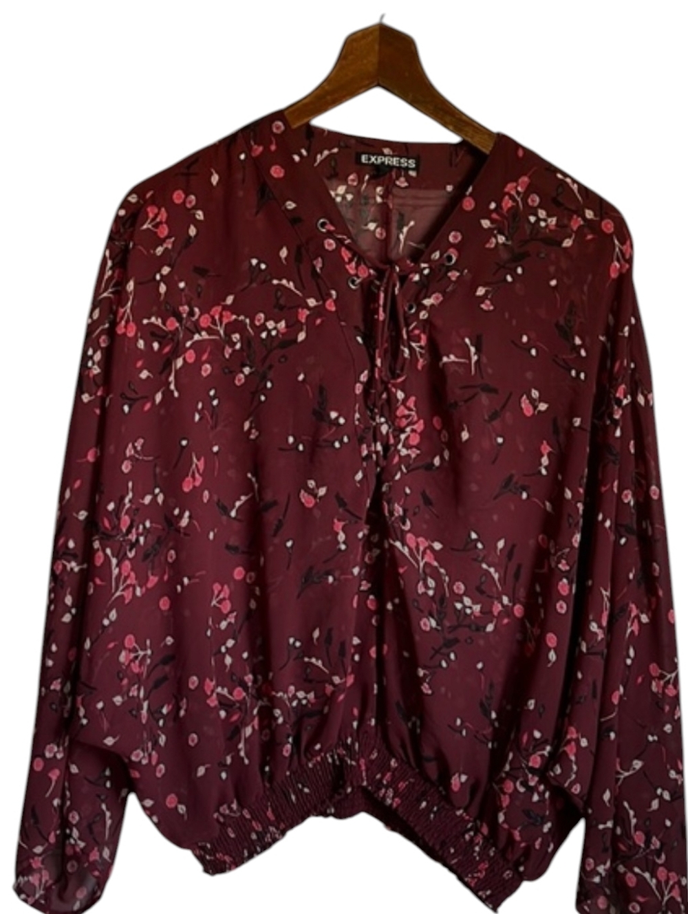 Express Women's Floral Burgundy Blouse